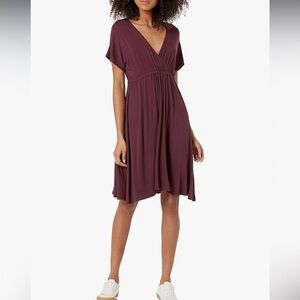 Amazon Essentials Women's Surplice Dress Sz CL Burgundy Fit & Flare Stretch New